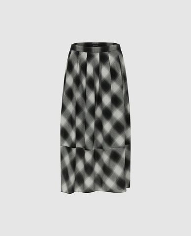  URBAN REVIVO - Chân váy xếp tầng midi kẻ sọc caro 
