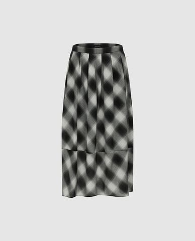  URBAN REVIVO - Chân váy xếp tầng midi kẻ sọc caro 