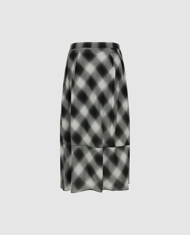  URBAN REVIVO - Chân váy xếp tầng midi kẻ sọc caro 