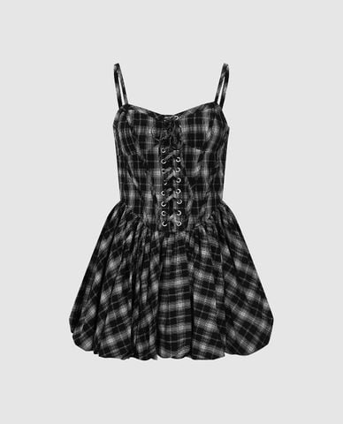  URBAN REVIVO - Đầm hai dây mini kẻ caro 