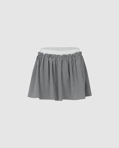  URBAN REVIVO - Chân váy chữ A mini kẻ caro phối bèo 