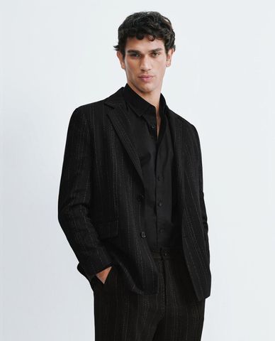  URBAN REVIVO - Áo khoác blazer nam cổ ve tay dài kẻ sọc 