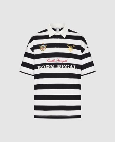  URBAN REVIVO - Áo polo nam cổ bẻ tay ngắn kẻ sọc 