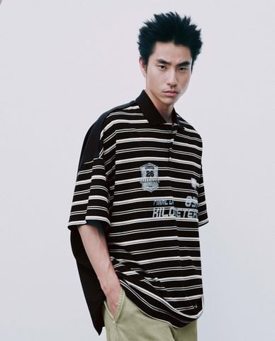  URBAN REVIVO - Áo polo nam thể thao tay ngắn kẻ sọc 