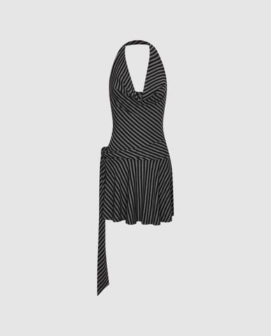  URBAN REVIVO - Đầm sát nách mini cổ yếm phối dây 