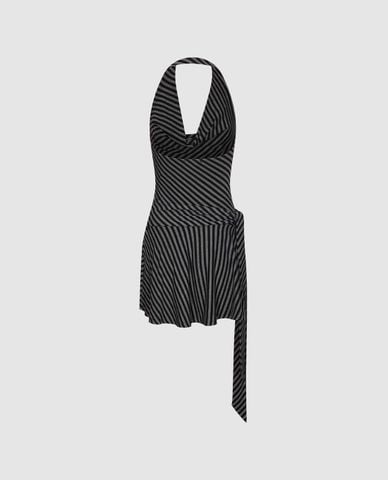  URBAN REVIVO - Đầm sát nách mini cổ yếm phối dây 