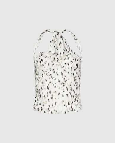  URBAN REVIVO - Áo kiểu nữ cổ yếm phối họa tiết Cami 