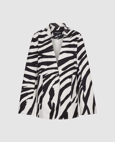  URBAN REVIVO - Áo khoác blazer nữ cổ ve họa tiết ngựa vằn 
