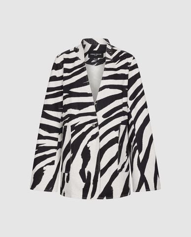  URBAN REVIVO - Áo khoác blazer nữ cổ ve họa tiết ngựa vằn 