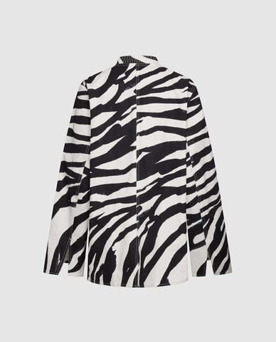  URBAN REVIVO - Áo khoác blazer nữ cổ ve họa tiết ngựa vằn 