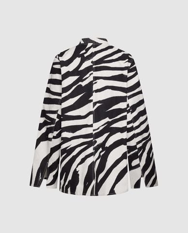  URBAN REVIVO - Áo khoác blazer nữ cổ ve họa tiết ngựa vằn 