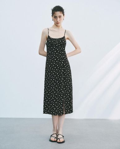  URBAN REVIVO - Đầm hai dây midi phối hoa nhí 