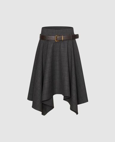  URBAN REVIVO - Chân váy chữ A midi bất đối xứng kèm thắt lưng 