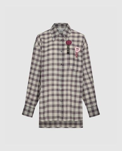  URBAN REVIVO - Áo sơ mi nữ cổ bẻ tay dài kẻ caro 