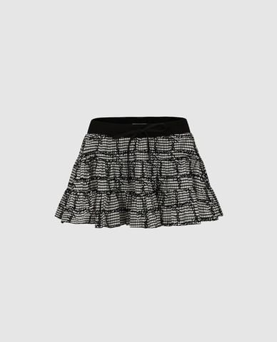  URBAN REVIVO - Chân váy chữ A mini xếp tầng kẻ caro 