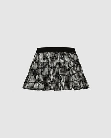  URBAN REVIVO - Chân váy chữ A mini xếp tầng kẻ caro 