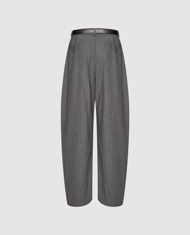  URBAN REVIVO - Quần nữ ống rộng kẻ sọc kèm thắt lưng 