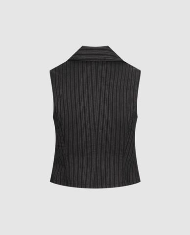  URBAN REVIVO - Áo sát nách nữ cổ V kẻ sọc khóa zip 