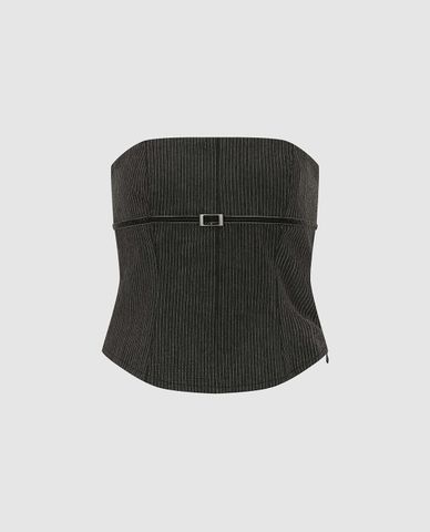  URBAN REVIVO - Áo corset nữ kẻ sọc kèm đai 