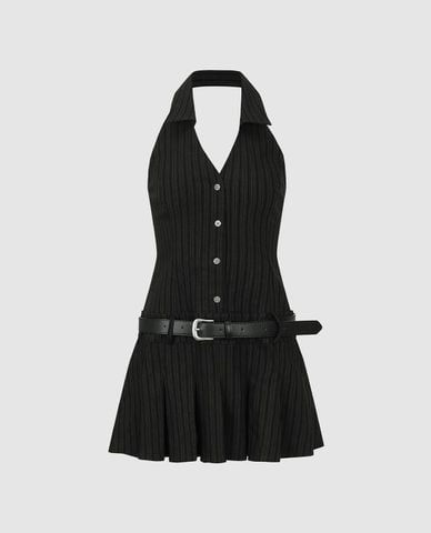  URBAN REVIVO - Đầm sát nách mini xếp li kèm thắt lưng 