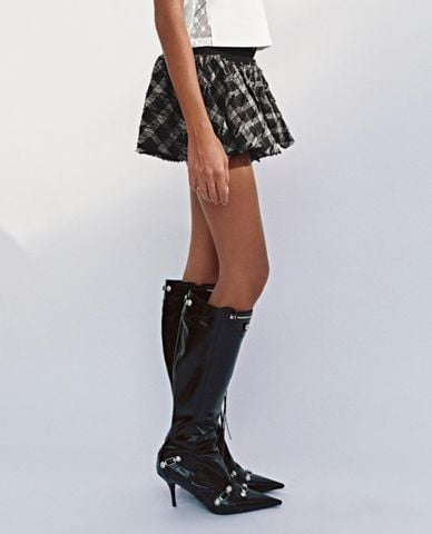  URBAN REVIVO - Chân váy chữ A mini phối caro 