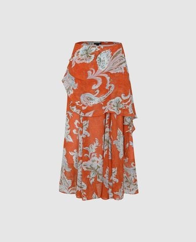  URBAN REVIVO - Chân váy xếp tầng midi họa tiết hoa 