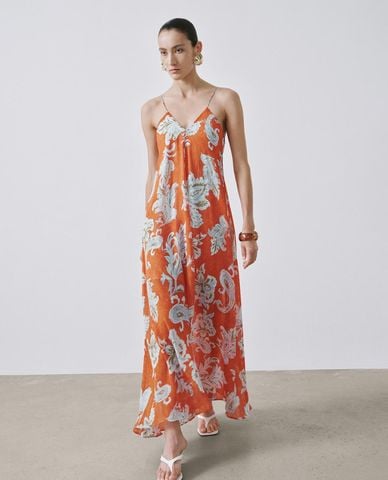  URBAN REVIVO - Đầm hai dây midi họa tiết hoa 