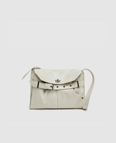  URBAN REVIVO - Túi đeo vai nữ nắp gập phối dây đai 