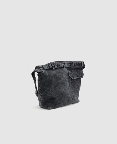  URBAN REVIVO - Túi tote nam hình thang denim wash bạc 