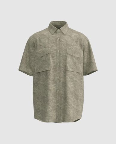  URBAN REVIVO - Áo sơ mi nam cổ bẻ tay ngắn phối túi 