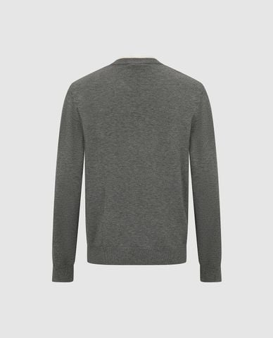  URBAN REVIVO - Áo dệt kim nam cổ tròn tay dài phối viền 