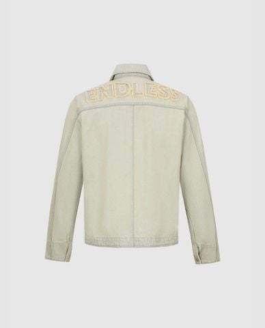  URBAN REVIVO - Áo khoác denim nam cổ bẻ tay dài thời trang 