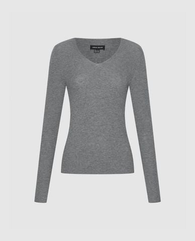  URBAN REVIVO - Áo dệt kim nữ V tay dài phom ôm 