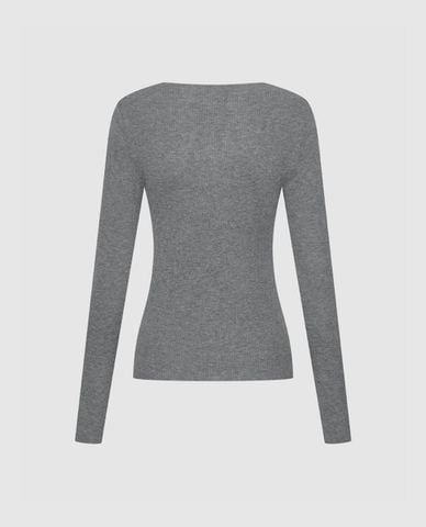  URBAN REVIVO - Áo dệt kim nữ V tay dài phom ôm 