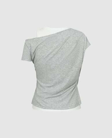  URBAN REVIVO - Áo trễ vai nữ tay ngắn phối layer 