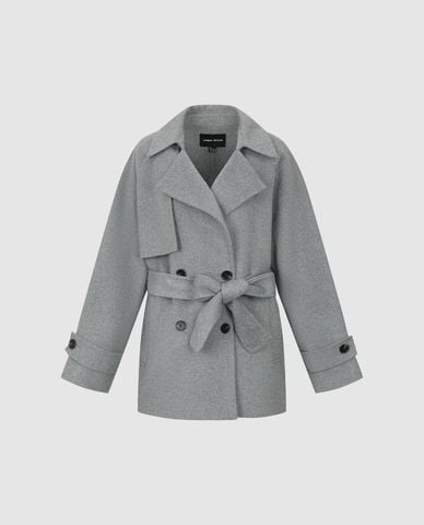  URBAN REVIVO - Áo khoác măng tô nữ dáng ngắn cổ ve bản lớn 