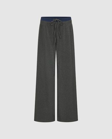  URBAN REVIVO - Quần nữ ống rộng lưng thun phối dây rút 