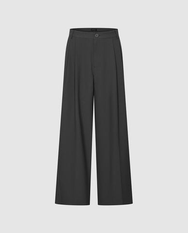  URBAN REVIVO - Quần nữ ống rộng cạp cao xếp li 