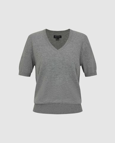  URBAN REVIVO - Áo dệt kim nữ cổ V tay ngắn thanh lịch 