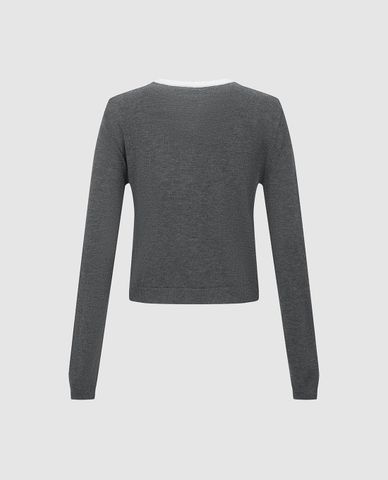  URBAN REVIVO - Áo khoác cardigan nữ cổ tròn phối viền 