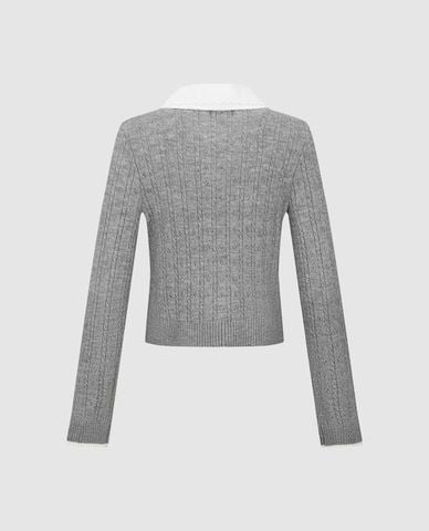  URBAN REVIVO - Áo dệt kim nữ cổ bẻ phối nút phom ôm 