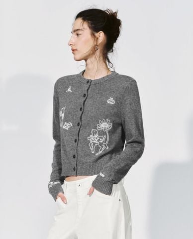  URBAN REVIVO - Áo khoác cardigan nữ cổ tròn tay dài dệt họa tiết 