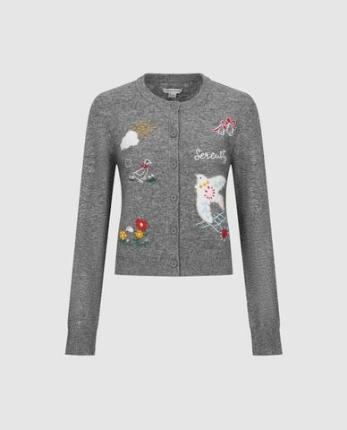  URBAN REVIVO - Áo khoác cardigan nữ cổ tròn thêu họa tiết 