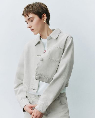 URBAN REVIVO - Áo khoác denim nữ phom croptop 