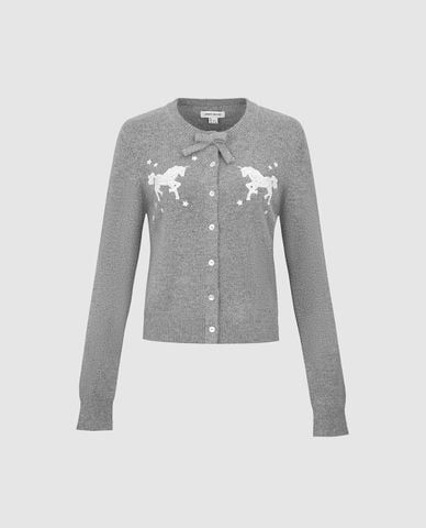  URBAN REVIVO - Áo khoác cardigan nữ cổ tròn đính nơ 