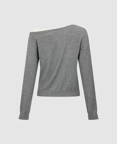  URBAN REVIVO - Áo dệt kim nữ cổ thuyền tay dài phom ôm 