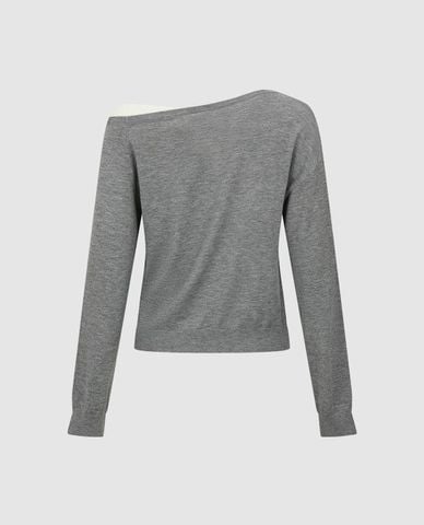  URBAN REVIVO - Áo dệt kim nữ cổ thuyền tay dài phom ôm 
