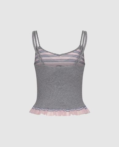  URBAN REVIVO - Áo hai dây nữ dệt kim phối viền bèo nhún 