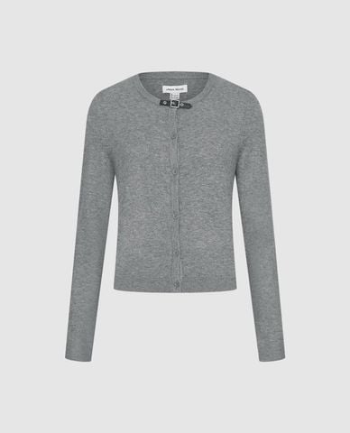  URBAN REVIVO - Áo khoác cardigan nữ cổ tròn tay dài phối khoá 