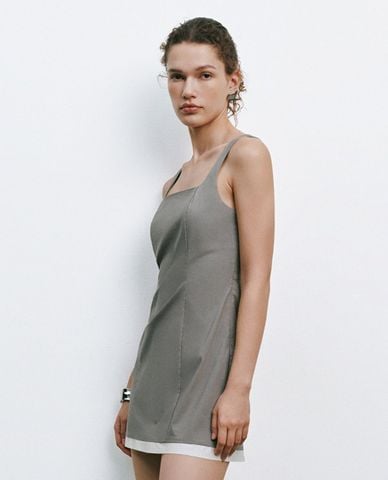  URBAN REVIVO - Đầm hai dây mini phối viền 